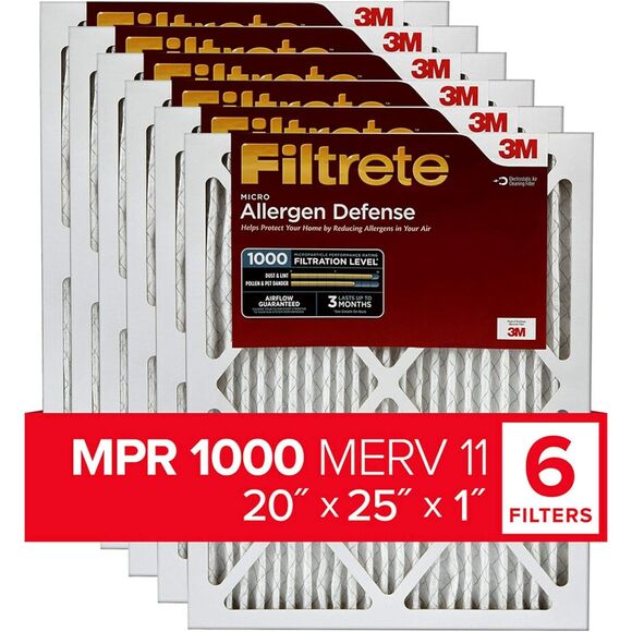 Filtrete 20x25x1, AC Furnace Air Filter, MPR 1000, Micro Allergen Defense 6-Pack - Picture 1 of 2